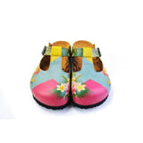  CALCEO Pink, Light Blue, Yellow and Tropical Flowers Patterned Clogs - CAL1502 Clogs Shoes - Goby Shoes UK