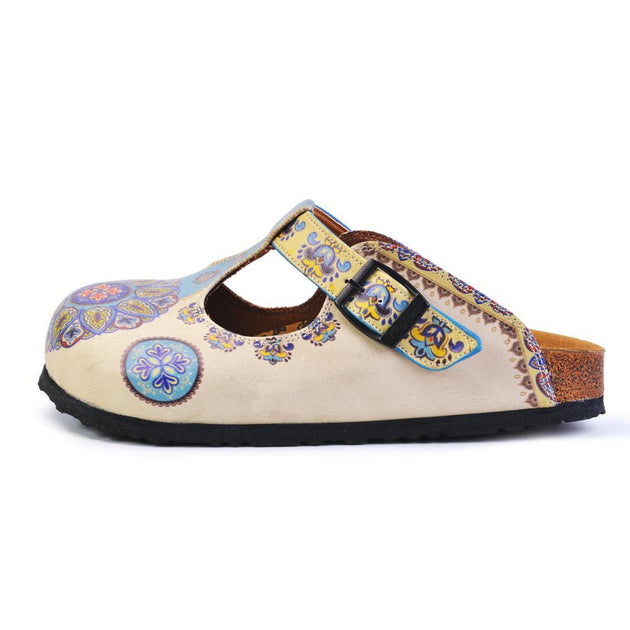  Calceo CAL1503 Blue & Beige Pattern Clogs Women Clogs Shoes - Goby Shoes UK