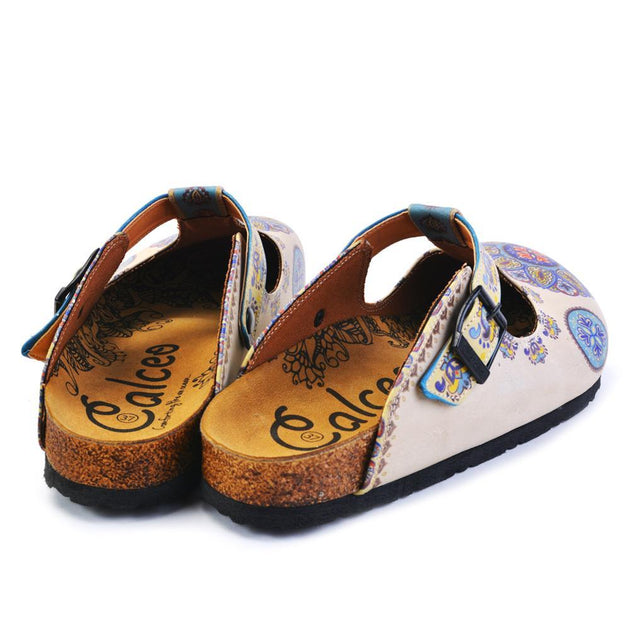  Calceo CAL1503 Blue & Beige Pattern Clogs Women Clogs Shoes - Goby Shoes UK