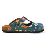  CALCEO Green and Colored Mixed Flowers Patterned Clogs - CAL1504 Women Clogs Shoes - Goby Shoes UK