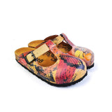  CALCEO Pink, Red, Yellow Mixed Black Patterned Abstract Women Patterned Clogs - CAL1506 Clogs Shoes - Goby Shoes UK