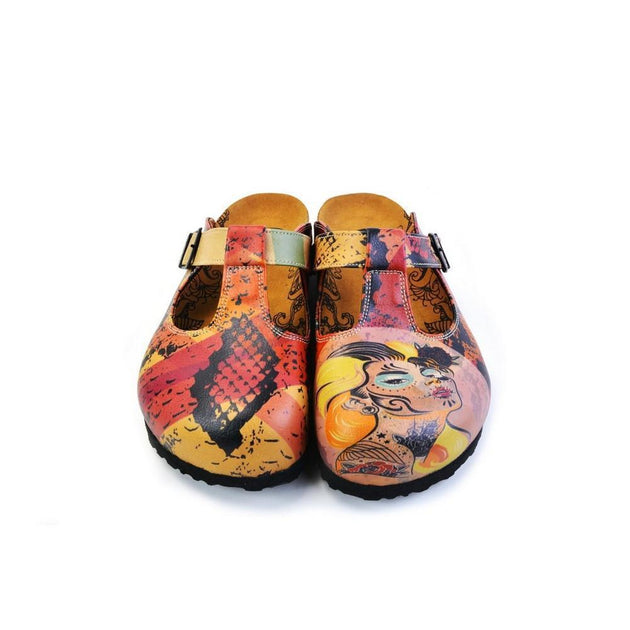  CALCEO Pink, Red, Yellow Mixed Black Patterned Abstract Women Patterned Clogs - CAL1506 Clogs Shoes - Goby Shoes UK