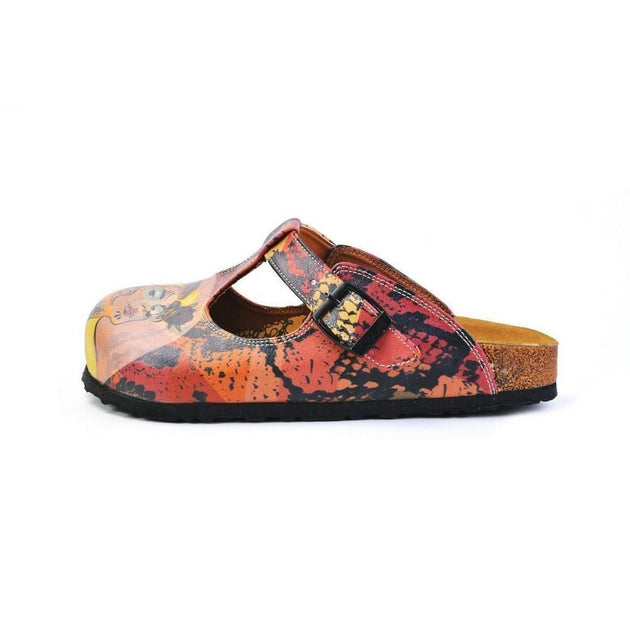  CALCEO Pink, Red, Yellow Mixed Black Patterned Abstract Women Patterned Clogs - CAL1506 Clogs Shoes - Goby Shoes UK