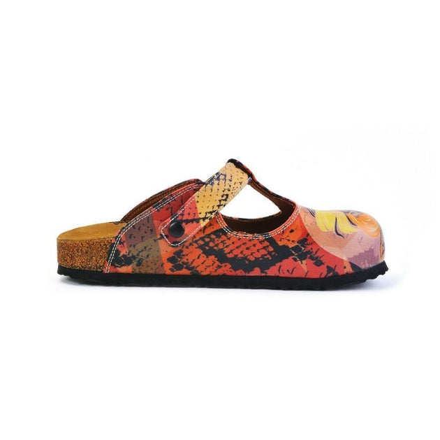  CALCEO Pink, Red, Yellow Mixed Black Patterned Abstract Women Patterned Clogs - CAL1506 Clogs Shoes - Goby Shoes UK