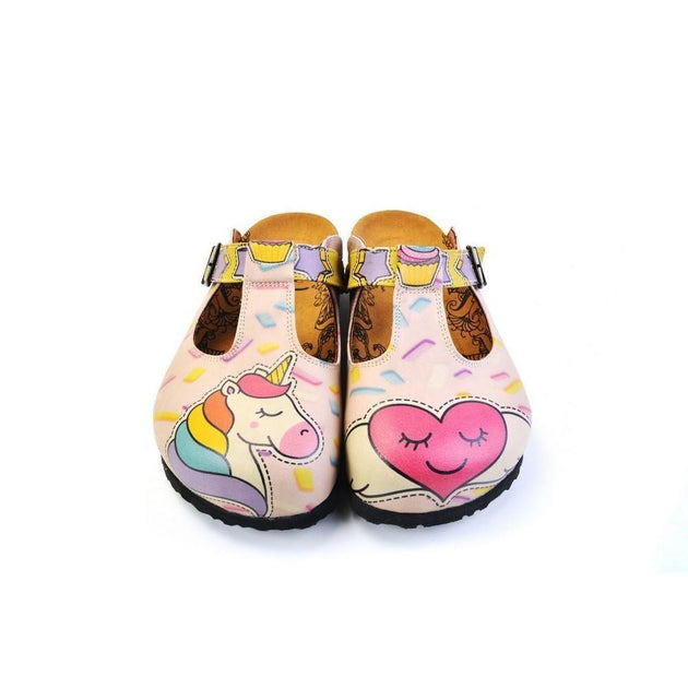  CALCEO Pink Candy and Pink Unicorn, Pink Heart Patterned Clogs - CAL1507 Clogs Shoes - Goby Shoes UK