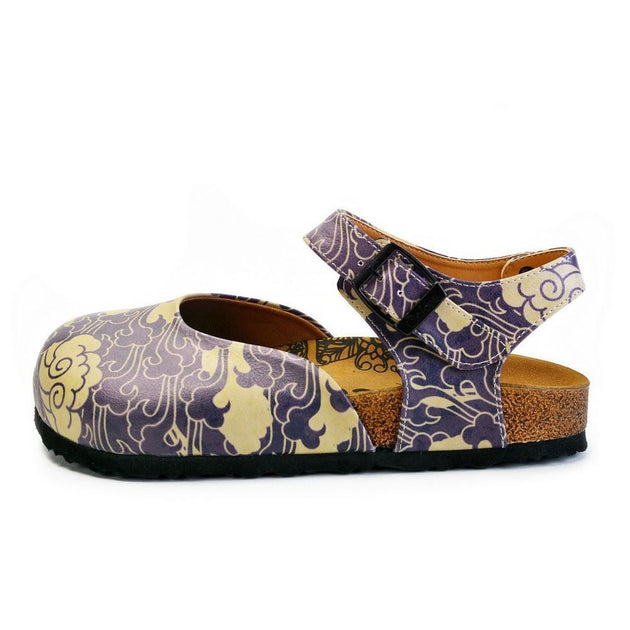  CALCEO Dark Blue and Cream Windy Clouds Patterned Clogs - CAL1602 Women Clogs Shoes - Goby Shoes UK