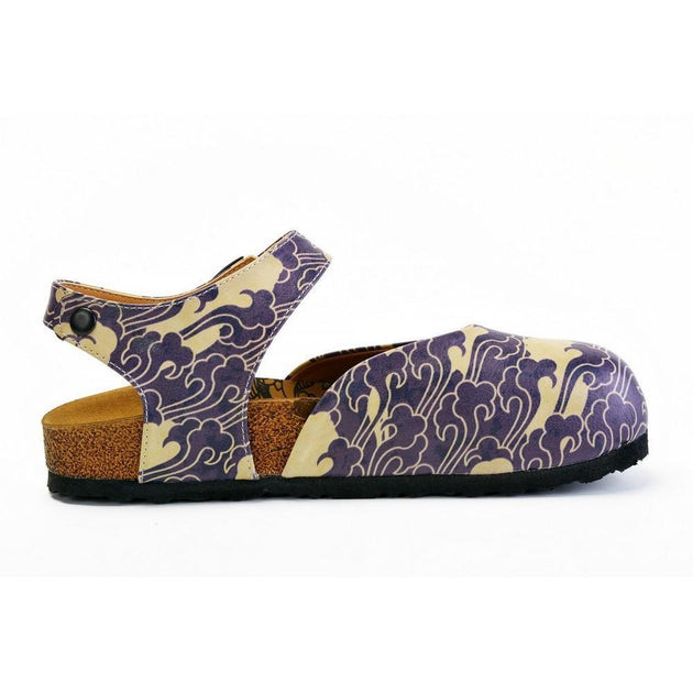  CALCEO Dark Blue and Cream Windy Clouds Patterned Clogs - CAL1602 Women Clogs Shoes - Goby Shoes UK