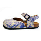  CALCEO Blue and Beige Flowers Patterned Clogs - CAL1603 Women Clogs Shoes - Goby Shoes UK