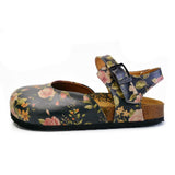  CALCEO Pink Roses and Orange Flowers, Green Leaf Patterned Clogs - CAL1604 Clogs Shoes - Goby Shoes UK