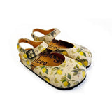  CALCEO Beige, Green Leaf and Yellow Lemon Patterned and Yellow Butterflys Clogs - CAL1606 Women Clogs Shoes - Goby Shoes UK