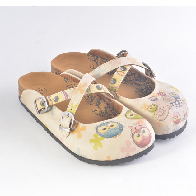  CALCEO Colored Flowers and Blue, Purple, Green Owls, Elephant Patterned Clogs - CAL164 Women Clogs Shoes - Goby Shoes UK