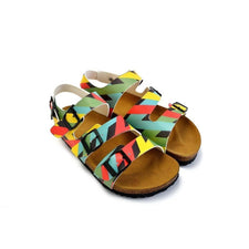  CALCEO Green, Yellow, Black, Blue Colored Strip Patterned Clogs - CAL1901 Women Clogs Shoes - Goby Shoes UK