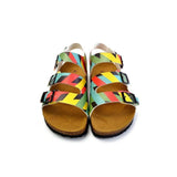  CALCEO Green, Yellow, Black, Blue Colored Strip Patterned Clogs - CAL1901 Women Clogs Shoes - Goby Shoes UK