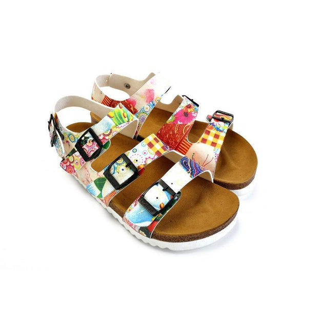  CALCEO Colored Strip and Colored Flowers Mixed Patterned Clogs - CAL1902 Women Clogs Shoes - Goby Shoes UK