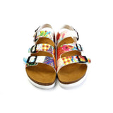  CALCEO Colored Strip and Colored Flowers Mixed Patterned Clogs - CAL1902 Women Clogs Shoes - Goby Shoes UK