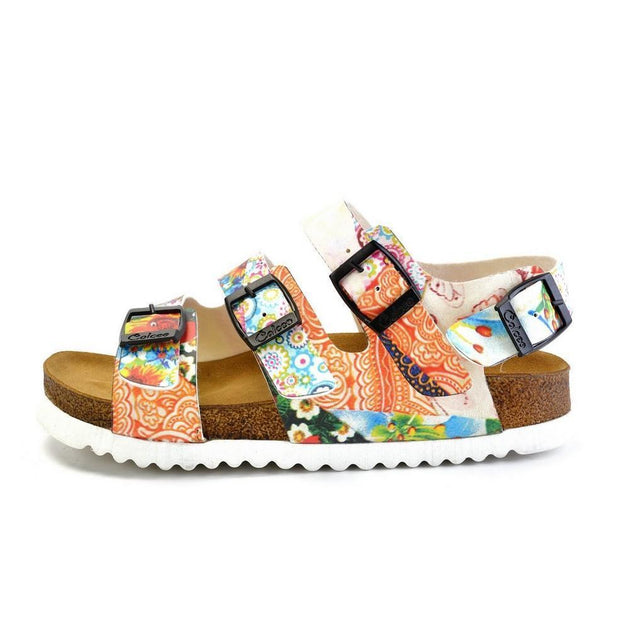  CALCEO Colored Strip and Colored Flowers Mixed Patterned Clogs - CAL1902 Women Clogs Shoes - Goby Shoes UK