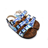  CALCEO Blue, Dark Blue and Light Blue Color Square Patterned Clogs - CAL1903 Women Clogs Shoes - Goby Shoes UK