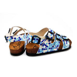  CALCEO Blue, Dark Blue and Light Blue Color Square Patterned Clogs - CAL1903 Women Clogs Shoes - Goby Shoes UK