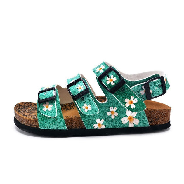  CALCEO Green Light and White Flowers Patterned Clogs - CAL1904 Women Clogs Shoes - Goby Shoes UK