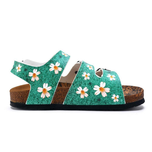  CALCEO Green Light and White Flowers Patterned Clogs - CAL1904 Women Clogs Shoes - Goby Shoes UK