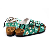  CALCEO Green Light and White Flowers Patterned Clogs - CAL1904 Women Clogs Shoes - Goby Shoes UK