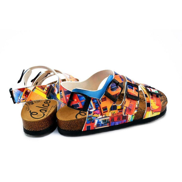  CALCEO Red, Orange, Yellow, Blue Colored Windows Patterned Clogs - CAL1905 Clogs Shoes - Goby Shoes UK