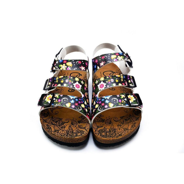  CALCEO Colored Flowers and Black Patterned Clogs - CAL1906 Women Clogs Shoes - Goby Shoes UK