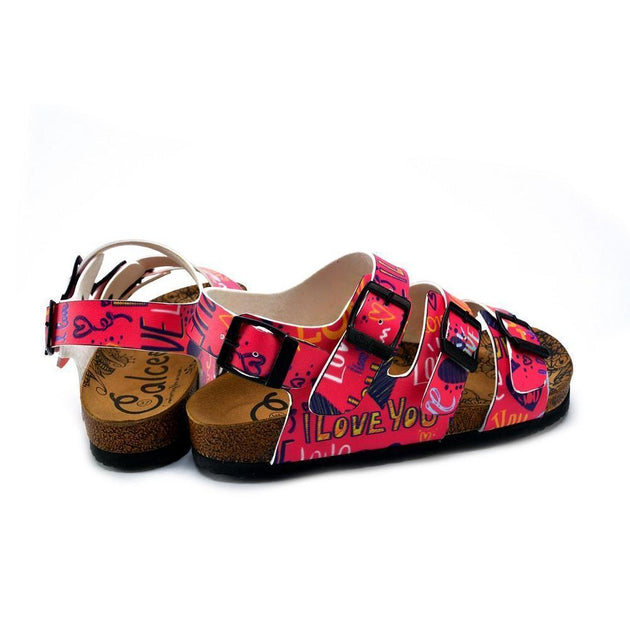  CALCEO Pink, Yellow Color Hearts Pattern and Love Written Patterned Clogs - CAL1907 Clogs Shoes - Goby Shoes UK