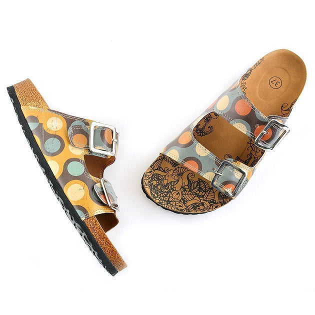 CALCEO Blue, Yellow, Orange, Red Color Round Patterned Sandal - CAL201 Women Sandal Shoes - Goby Shoes UK