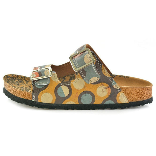  CALCEO Blue, Yellow, Orange, Red Color Round Patterned Sandal - CAL201 Women Sandal Shoes - Goby Shoes UK