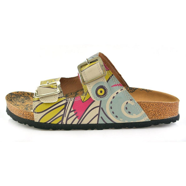  CALCEO Blue, Pink, Cream, Yellow Color, Flowers Owl Patterned Sandal - CAL205 Women Sandal Shoes - Goby Shoes UK