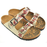  CALCEO Cream and Red Flowers, Black Tree Leaf and Black Bird Patterned Sandal - CAL207 Women Sandal Shoes - Goby Shoes UK