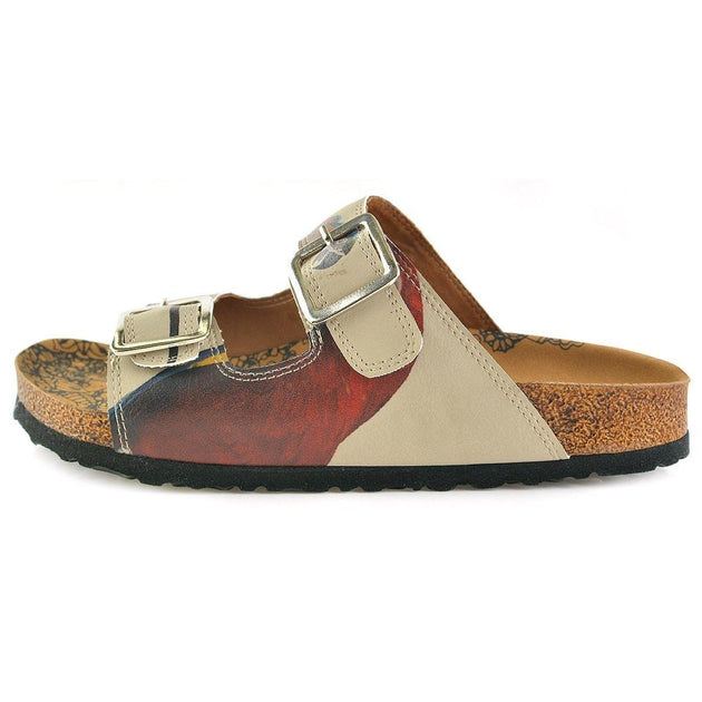  CALCEO Red and Yellow Parrots Patterned Sandal - CAL208 Sandal Shoes - Goby Shoes UK