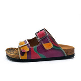  CALCEO Purple, Green, Orange Color Wavy Strip Patterned Sandal - CAL211 Sandal Shoes - Goby Shoes UK