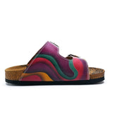  CALCEO Purple, Green, Orange Color Wavy Strip Patterned Sandal - CAL211 Sandal Shoes - Goby Shoes UK