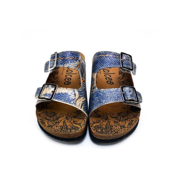  CALCEO Blue and Cream Jeans Patterned Sandal - CAL212 Women Sandal Shoes - Goby Shoes UK