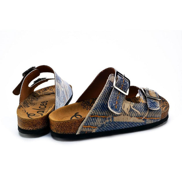  CALCEO Blue and Cream Jeans Patterned Sandal - CAL212 Women Sandal Shoes - Goby Shoes UK