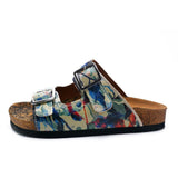  CALCEO Blue, Green and Colored Flowers Patterned Sandal - CAL213 Women Sandal Shoes - Goby Shoes UK