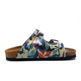  CALCEO Blue, Green and Colored Flowers Patterned Sandal - CAL213 Women Sandal Shoes - Goby Shoes UK