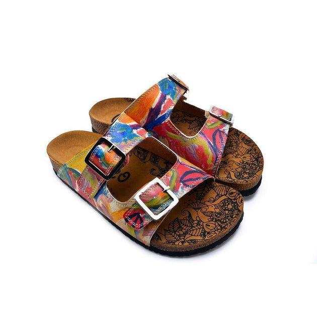  CALCEO Red and Blue Oil Color Patterned Sandal - CAL214 Sandal Shoes - Goby Shoes UK