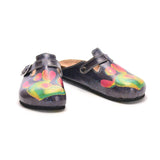  CALCEO Black and White Light and Heart Rainbow, Love Written Patterned Clogs - CAL303 Women Clogs Shoes - Goby Shoes UK