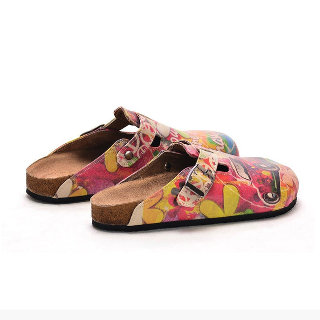  CALCEO Pink Car Flowers and Colored Flowers Patterned Clogs - CAL305 Clogs Shoes - Goby Shoes UK