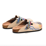  CALCEO Cream and Colored Striping and African Queen Patterned Clogs - CAL306 Women Clogs Shoes - Goby Shoes UK