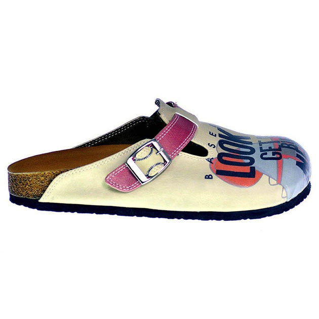  CALCEO Cream Color and Blue Dinosaur Picture, Look Up Get Up But Never Written Patterned Clogs - CAL312 Women Clogs Shoes - Goby Shoes UK