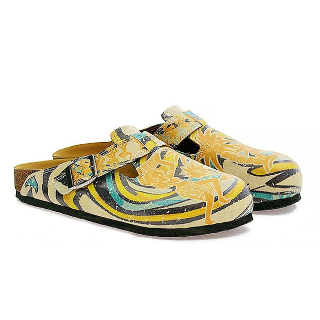  CALCEO Blue, Yellow and Tropicak Girl Patterned Clogs - CAL314 Women Clogs Shoes - Goby Shoes UK