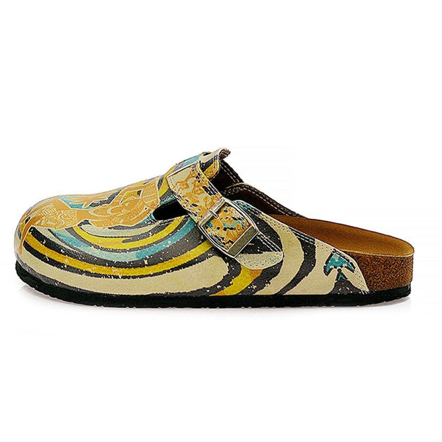  CALCEO Blue, Yellow and Tropicak Girl Patterned Clogs - CAL314 Women Clogs Shoes - Goby Shoes UK