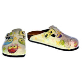  CALCEO Cream Color and Colorful Owl and Cute Elephant Patterned Clogs - CAL315 Women Clogs Shoes - Goby Shoes UK