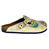  CALCEO Cream Color and Colorful Owl and Cute Elephant Patterned Clogs - CAL315 Women Clogs Shoes - Goby Shoes UK