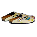  CALCEO Cream Color and Colorful Owl and Cute Elephant Patterned Clogs - CAL315 Women Clogs Shoes - Goby Shoes UK