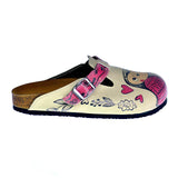  CALCEO Cream and Pink Love Owl Patterned Clogs - CAL316 Women Clogs Shoes - Goby Shoes UK